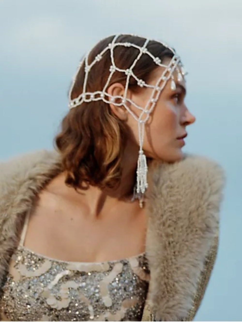 Pearl Beaded Headpiece - Ivory Beaded Net Hair Accessory Anthropologie